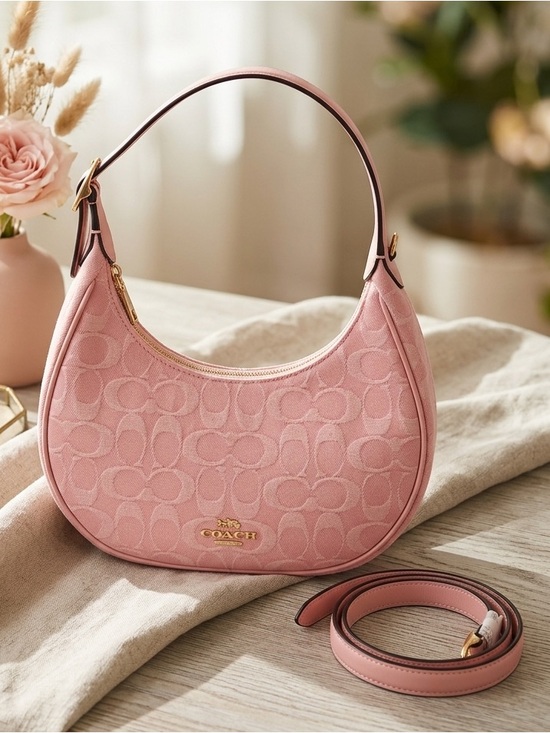 Coach Handbags - Coach Emily Pink Denim Signature Canvas Hobo Bag